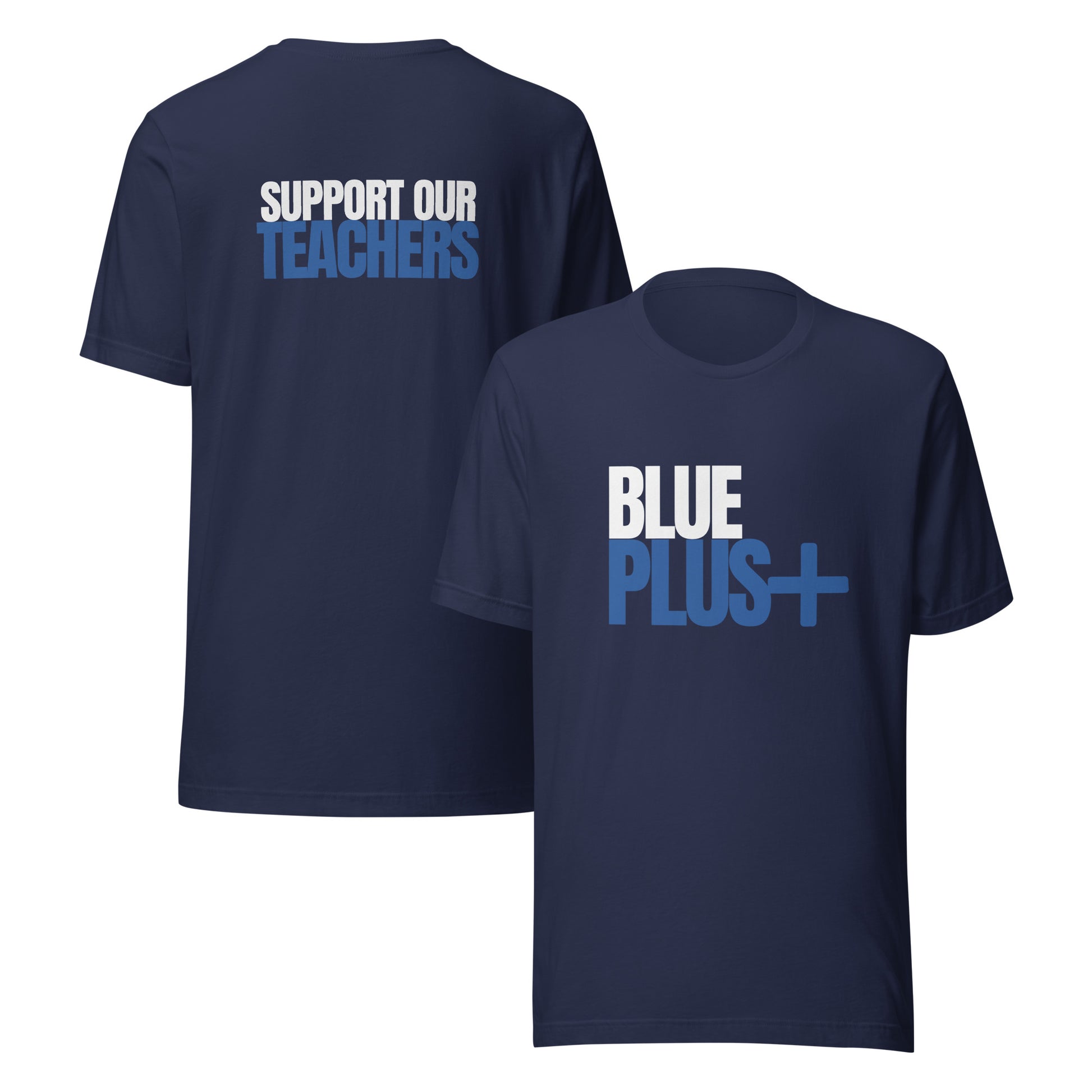  Blue Plus Support Our-Teachers-Black Front and Back View
