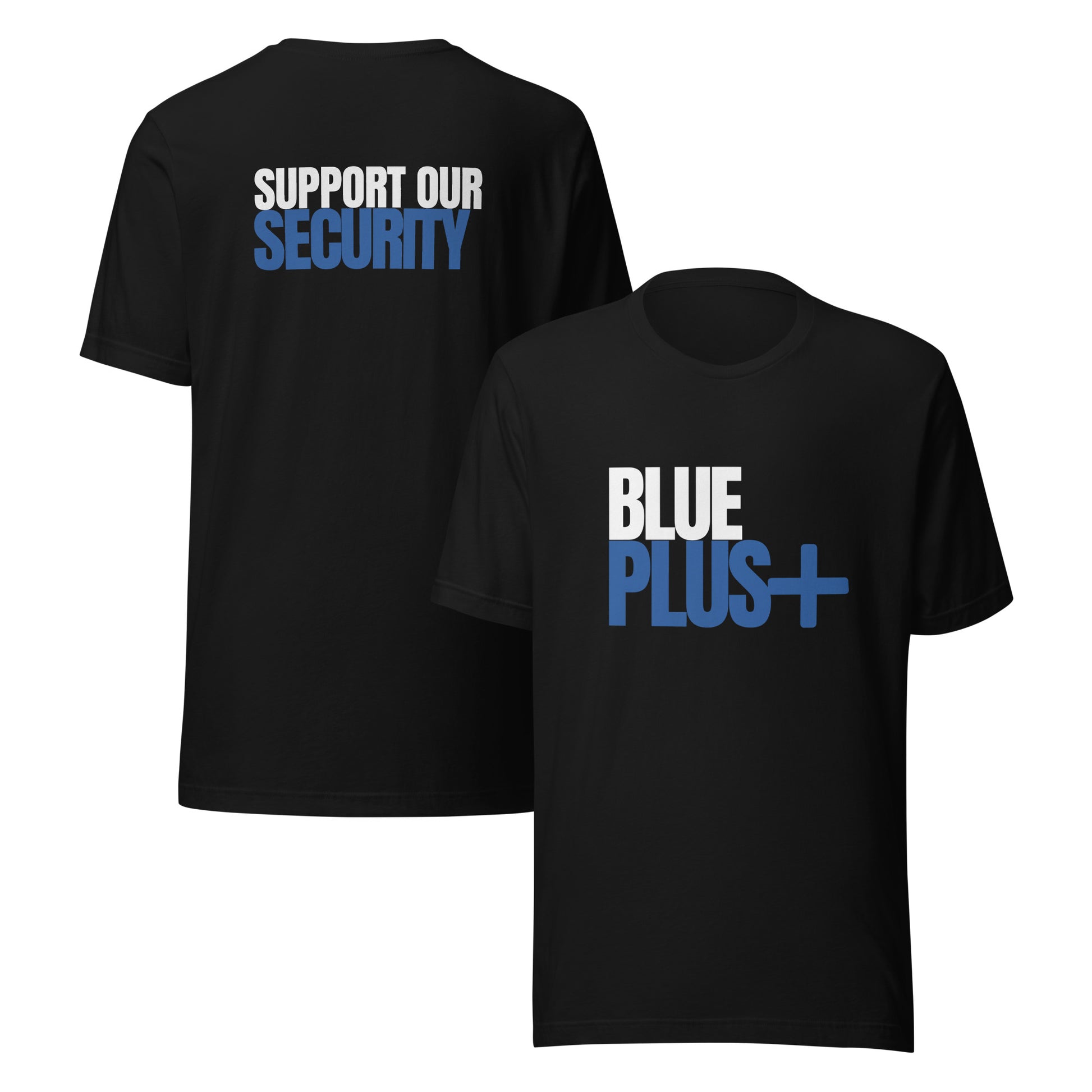 

 Blue Plus Support Our Police Tee - Black -Front and Back View

