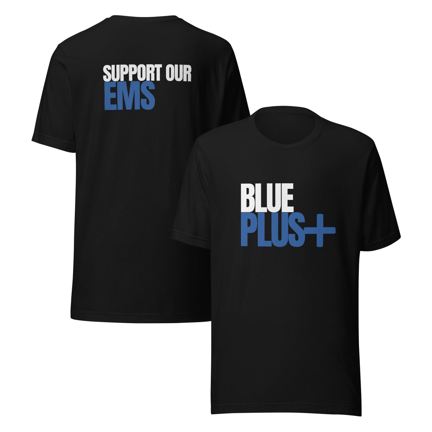 Blue Plus Support-Our-EMS-and-EMT-Black-Front and Back View